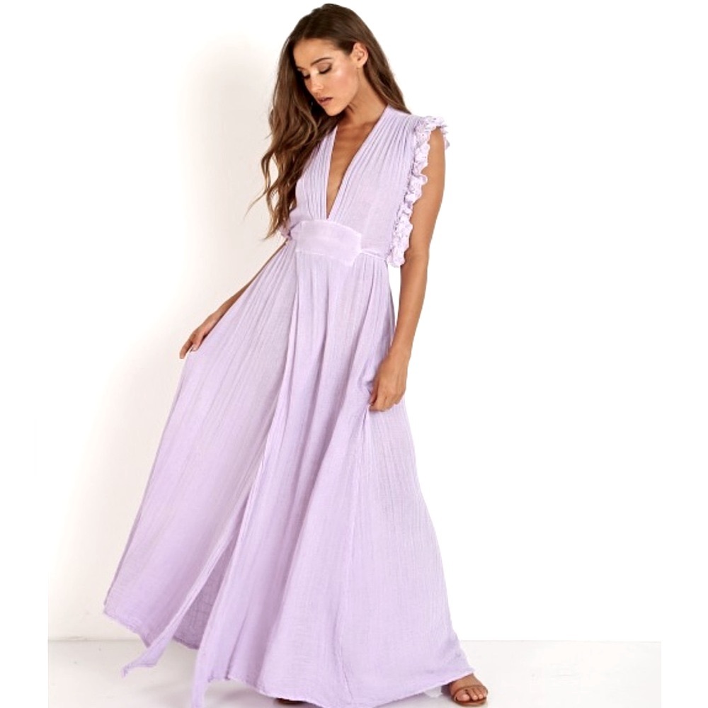 Jen’s Pirate Booty Lilac Boho Maxi Dress Beach coastal feminine. Size Medium